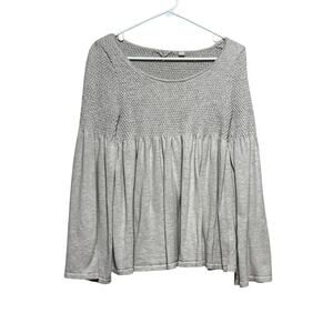 Anthropologie Knitted & Knotted Esme Smocked Bell Sleeve Top Cream Boho M